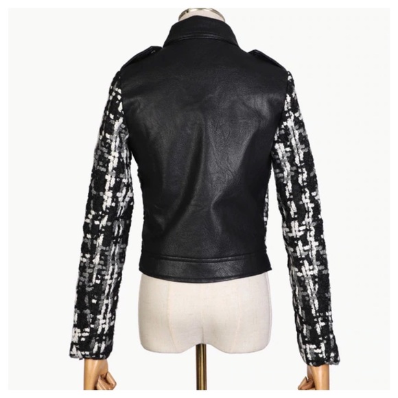 Gorgeous Black Tweed Vegan Leather Jacket - Picture 7 of 8